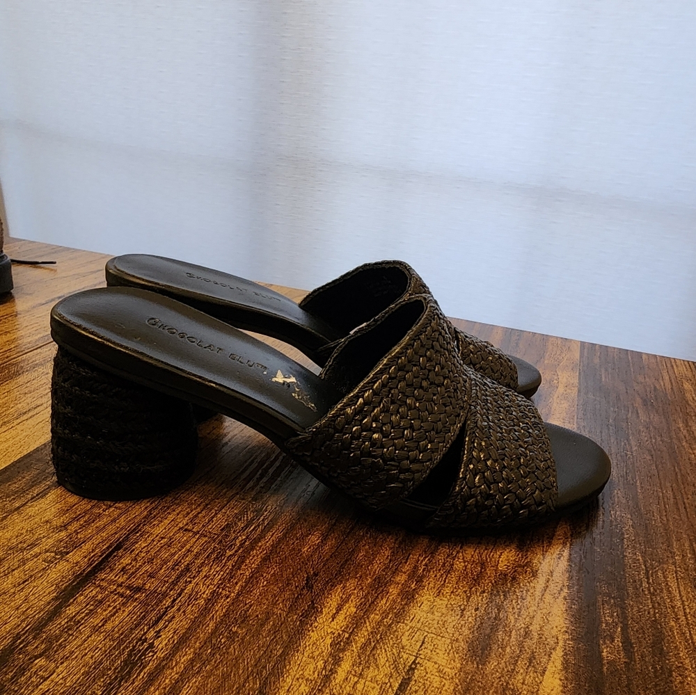 New Chocolate Blu Slip On Espidril Heeled Sandals US Women's 8 Black